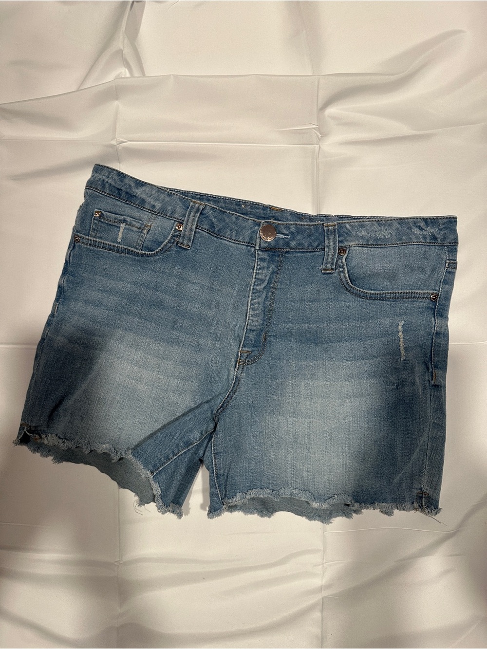 Seven7 Light Blue Frayed Hem Denim Shorts